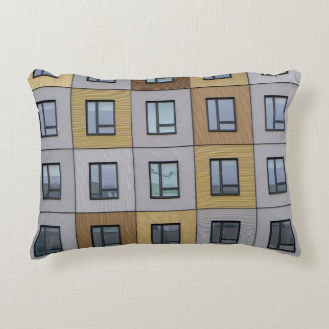 White and beige building windows decorative cushion (Front)