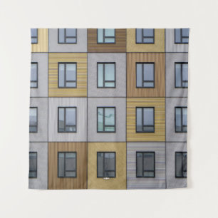 White and beige building windows tapestry