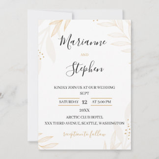 White and Beige Elegant Floral Wedding Invitation