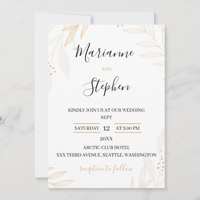White and Beige Elegant Floral Wedding Invitation (Front)