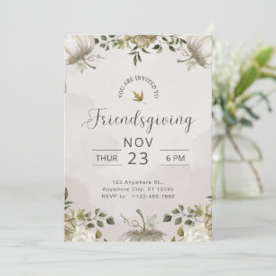 White and Beige Floral Friendsgiving Dinner  Invitation