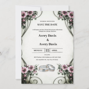 White and Beige Floral Wedding Invitation