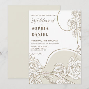 White and Beige Roses Wedding Invitation