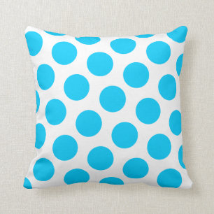 White and Big Aqua Blue Polka Dot Cushion