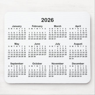 White and Black 2026 Calendar Mouse Mat