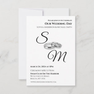 White and Black Affair-Monogram-Wedding Rings- Invitation