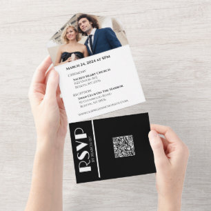 White and Black Affair-Wedding Rings- All In One Invitation