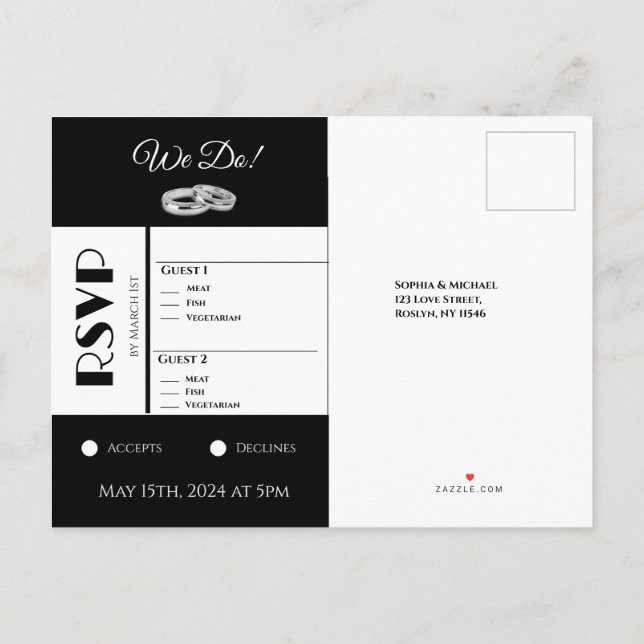 White and Black Affair-Wedding RSVP- Invitation Po Postcard (Back)