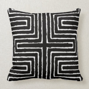 White and Black African Maze Mud Cloth Tribal Cushion