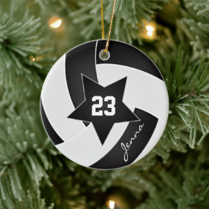 White and Black All Star Volleyball Ceramic Tree Decoration