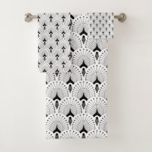 White and black art-deco pattern bath towel set