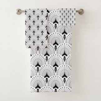 White and black art-deco pattern bath towel set