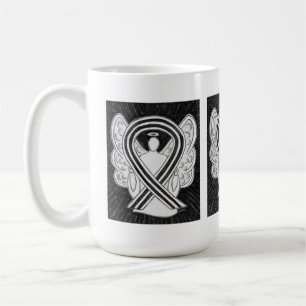 White and Black Awareness Ribbon Angel Art Mug