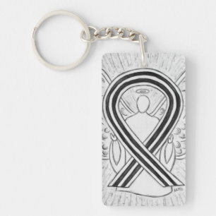 White and Black Awareness Ribbon Angel Key chain