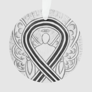 White and Black Awareness Ribbon Angel Ornaments