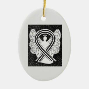 White and Black Awareness Ribbon Angel Ornaments