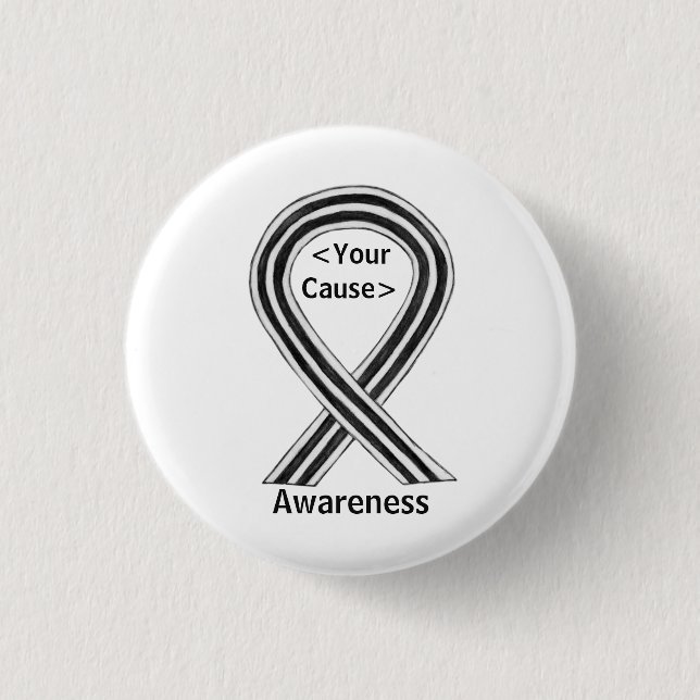White and Black Awareness Ribbon Angel Pin Buttons (Front)