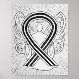 White and Black  Awareness Ribbon Angel Poster