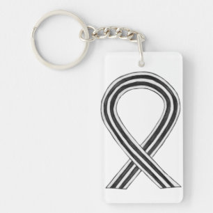 White and Black Awareness Ribbon Custom Keychain