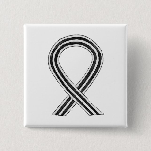 White and Black Awareness Ribbon Custom Pin (Front)