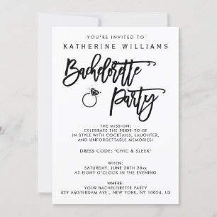 White And Black Bachelorette Party Invitation
