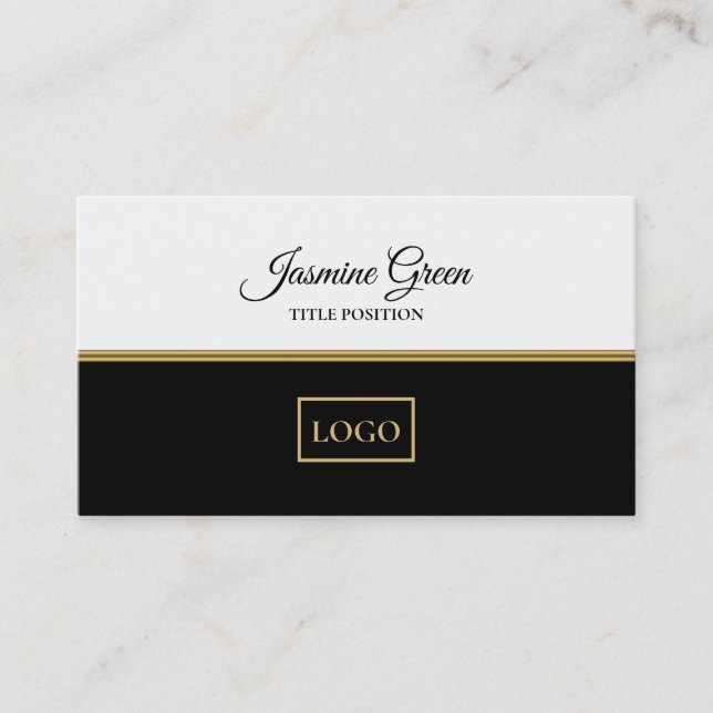 White And Black Background Gold Line Business Card (Front)