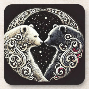 White and Black Bears in a Yin Yang Design Coaster
