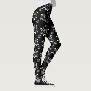 White And Black Blossom Pattern, Leggings