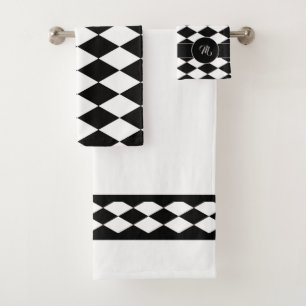 White and black bold diamond pattern  bath towel set
