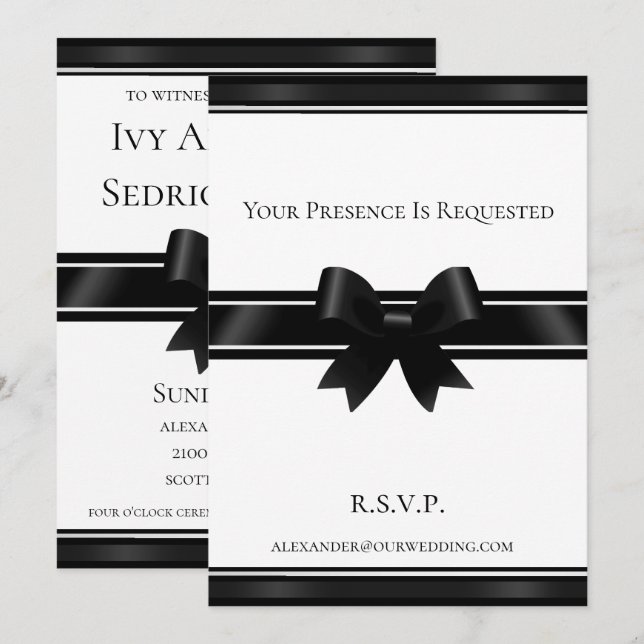 White And Black Bow Wedding Invitation (Front/Back)