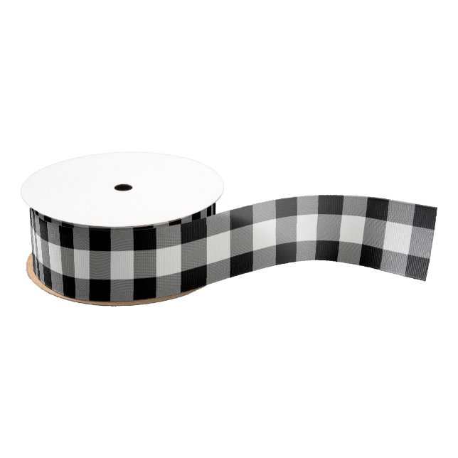 White and Black Buffalo Check Plaid - Ribbon Grosgrain Ribbon (Spool)