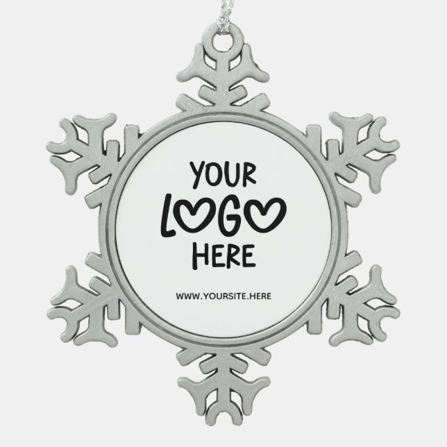 White and Black Business Logo Site Snowflake Pewter Christmas Ornament (Front)