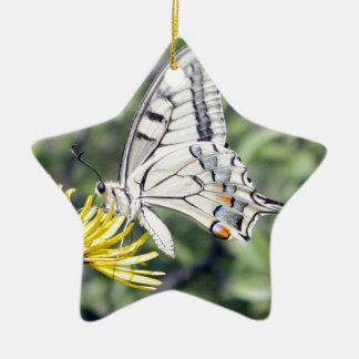 White and Black Butterfly with Red Spots Ceramic Tree Decoration