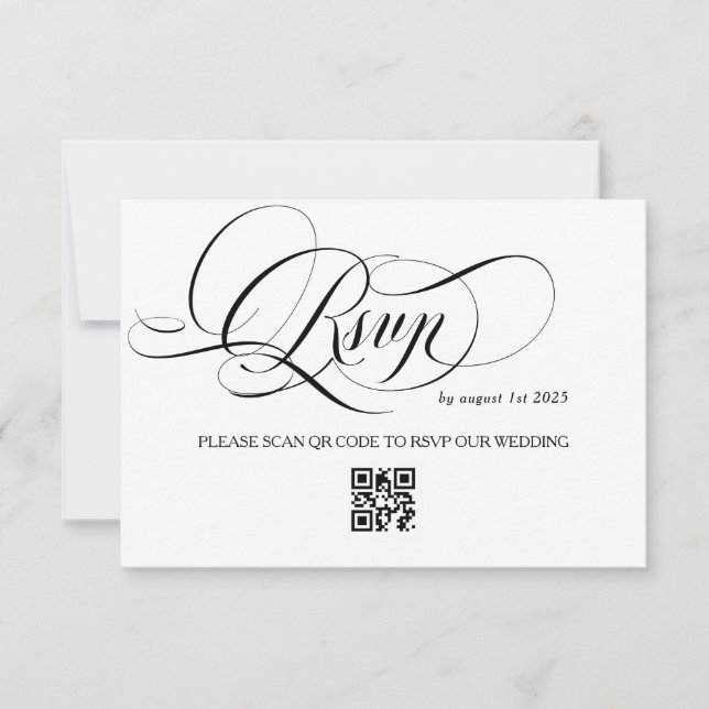 White and Black Calligraphy Wedding RSVP Card (Front)