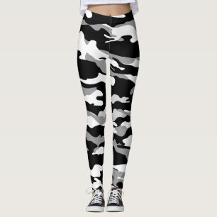 white and Black Camo Camouflage Leggings