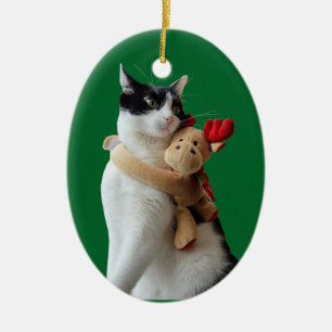 White and Black Cat & Reindeer Christmas Toy Ceramic Tree Decoration
