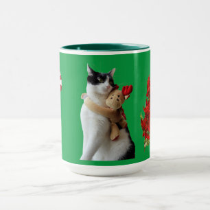 White and Black Cat & Reindeer Christmas Toy Mug
