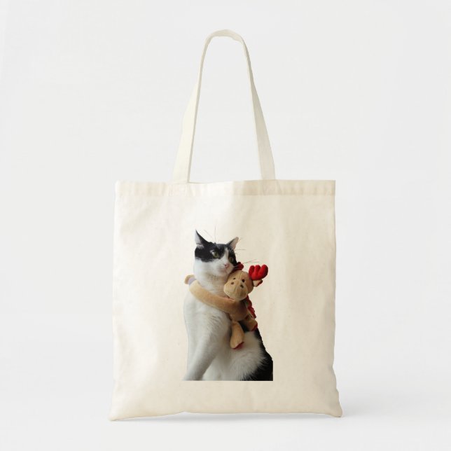 White and Black Cat & Reindeer Christmas Toy Tote Bag (Front)