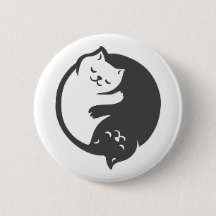 White and black cat Yin-Yang - Choose back color 6 Cm Round Badge