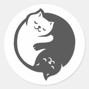 White and black cat Yin-Yang - Choose back colour Classic Round Sticker