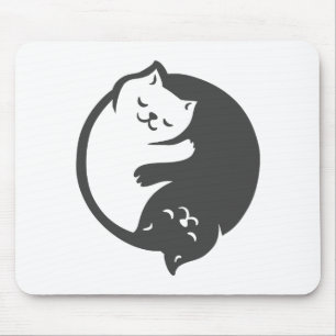 White and black cat Yin-Yang - Choose back colour Mouse Mat