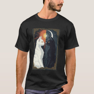 white and Black Cats Moon and Sun Tarot Art T-Shirt