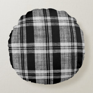 White and black chequered plaid fabric texture for round cushion