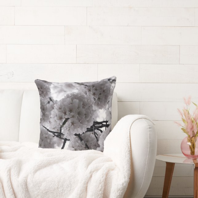 White and Black Cherry Blossoms Cushion (Couch)