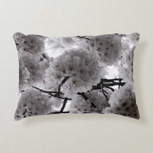 White and Black Cherry Blossoms Decorative Cushion (Front)