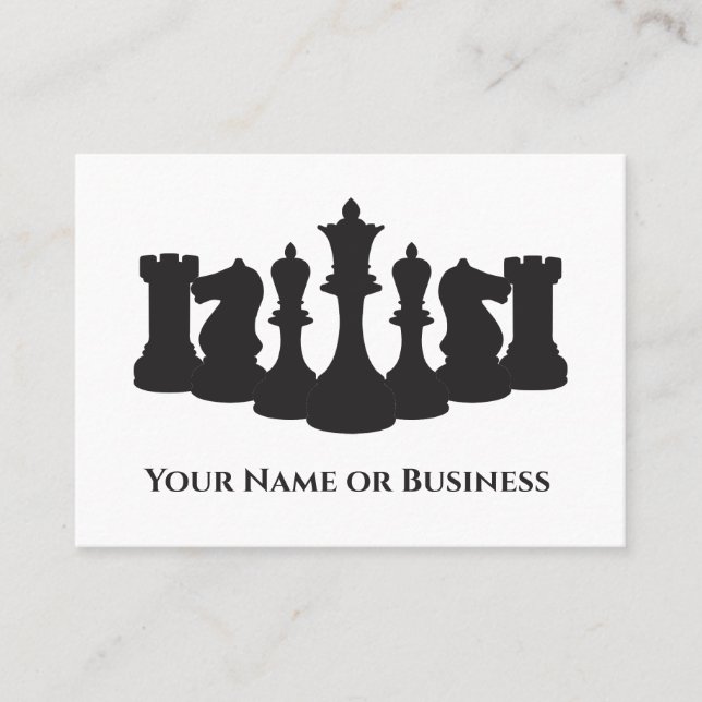White and Black Chess Pieces Classic Business Card (Front)