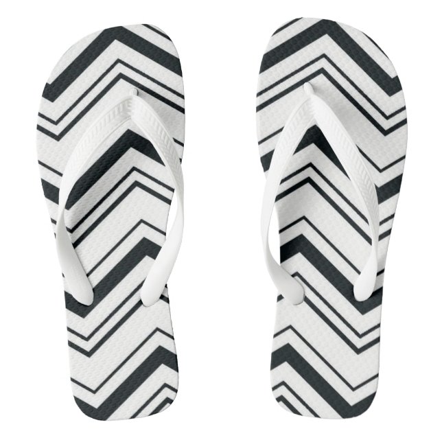 White and Black Chevron Flip Flops (Footbed)