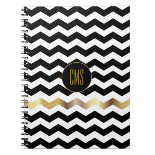 White and Black Chevron Pattern Monogram Notebook