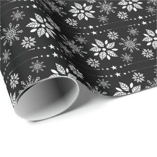 White And Black Christmas Snowflakes Pattern Wrapping Paper