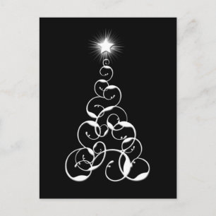 White and Black Christmas Tree Art Holiday Postcard